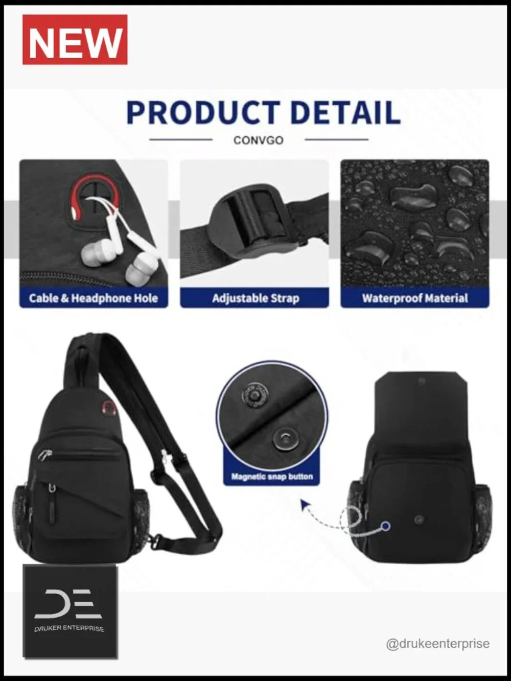 3-in-1 Convertible Sling Bag Anti-Theft Crossbody Backpack